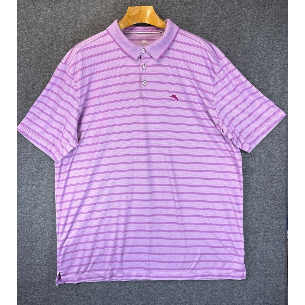 Tommy Bahama Ohana Stripe Polo Shirt Mens 2XLT Purple Island Zone Pima Tencel
